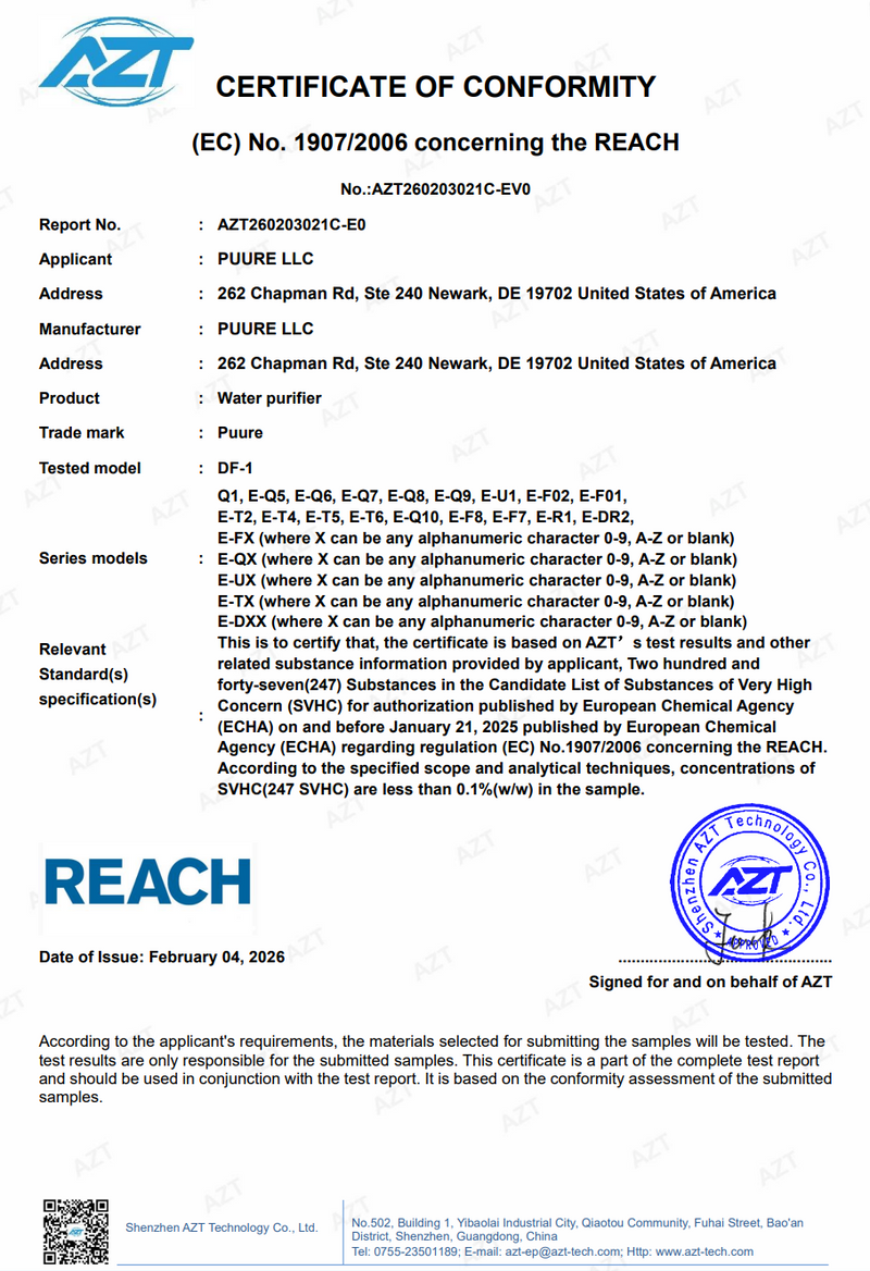 REACH Certificate of Conformity